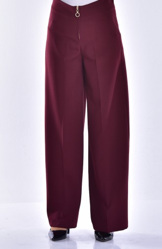 Fermuarlı Bol Paça Pantolon 3095-03 Bordo