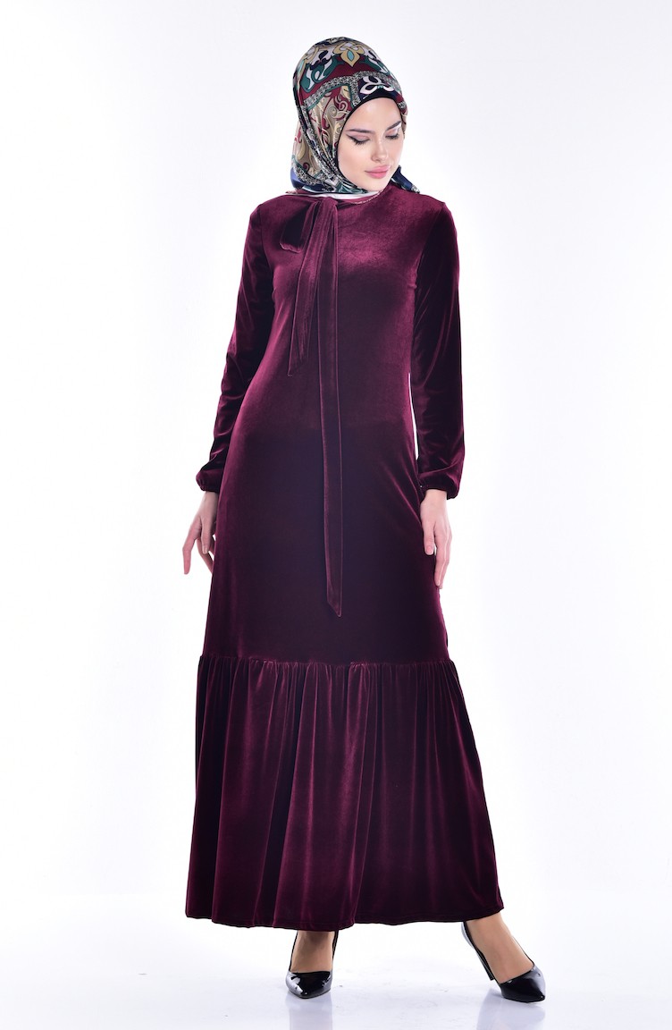 Velvet Dress 1523-01 Claret Red 1523-01