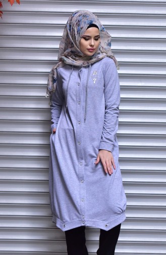 Hooded Coat with Snap-Fastener 1520-04 Grey 1520-04