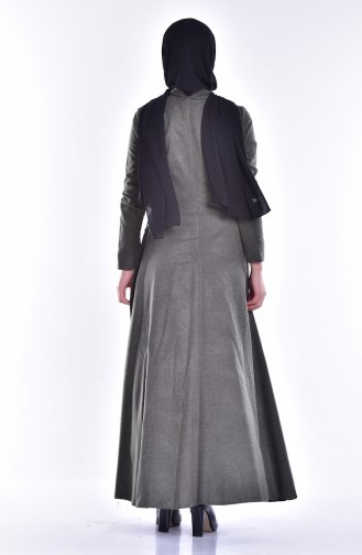 Khaki Hijab Dress 7144-06