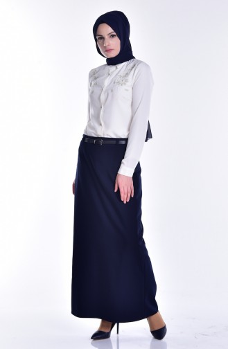 Arched Pencil Skirt 1580-02 Navy Blue 1580-02