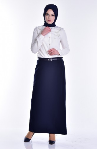 Arched Pencil Skirt 1580-02 Navy Blue 1580-02