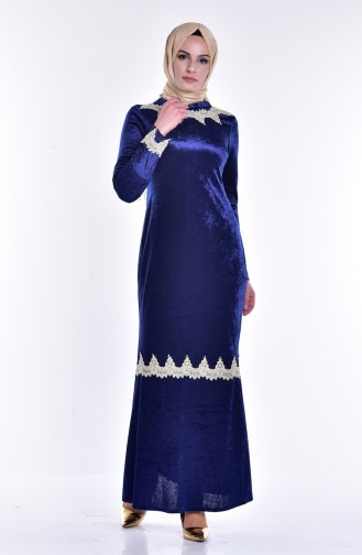 Navy Blue Hijab Dress 3186-03