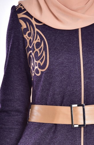 Bedrucktes Abaya mit Reißverschluss 2028-02 Lila 2028-02