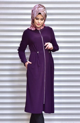 Ruched at Waist Coat with Zipper 1018-03 Purple 1018-03