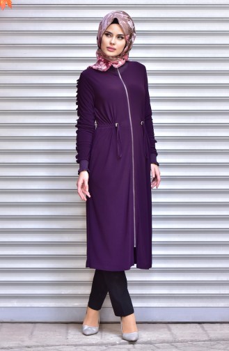 Ruched at Waist Coat with Zipper 1018-03 Purple 1018-03