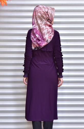 Ruched at Waist Coat with Zipper 1018-03 Purple 1018-03