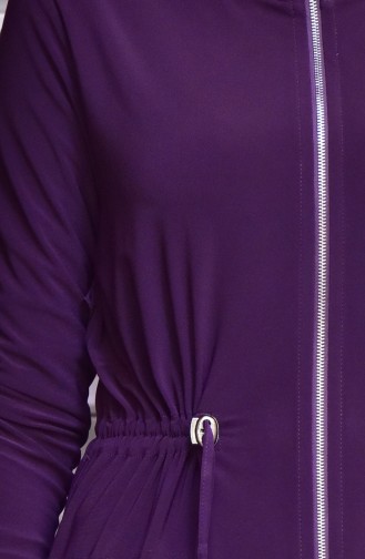 Ruched at Waist Coat with Zipper 1018-03 Purple 1018-03