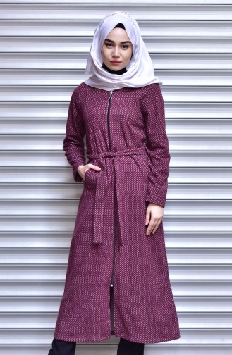 Decorated Coat with Belt 0714A-04 Maroon 0714A-04