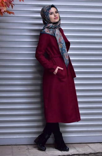 Cache Coat with Belt 1008-01 Claret Red 1008-02