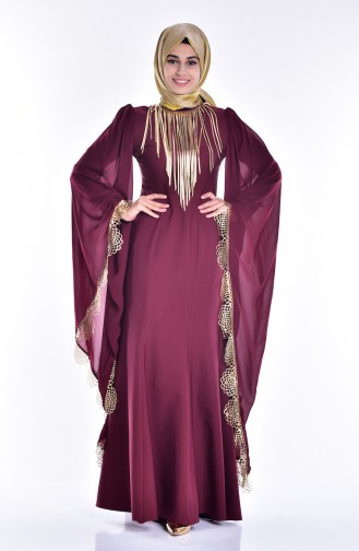 Claret Red Hijab Evening Dress 2030-01