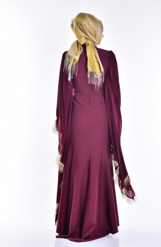Claret Red Hijab Evening Dress 2030-01