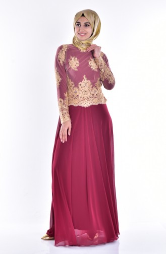 Claret Red Hijab Evening Dress 6335-04