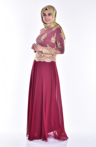 Claret Red Hijab Evening Dress 6335-04