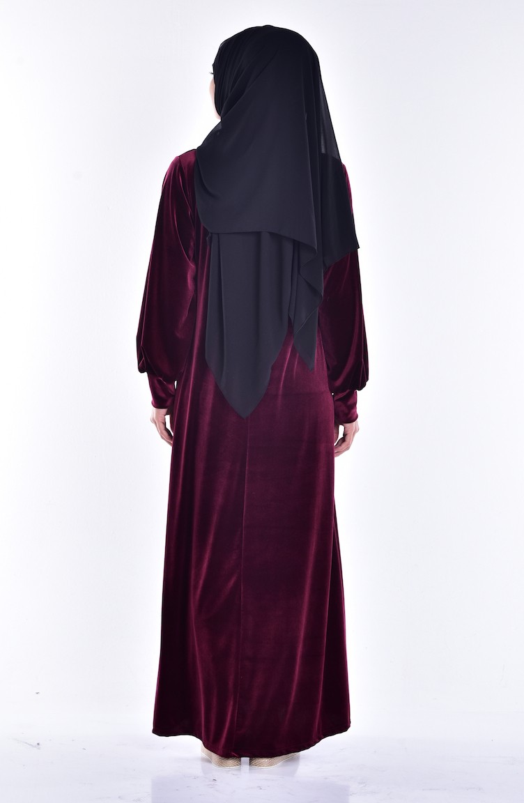 Straight Velvet Dress 1875-02 Claret Red 1875-02 | Sefamerve Straight Velvet Dress 1875-02 Claret Red 1875-02 | Sefamerve