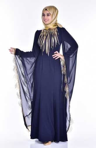 Navy Blue Hijab Evening Dress 2030-02