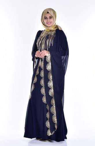 Navy Blue Hijab Evening Dress 2030-02