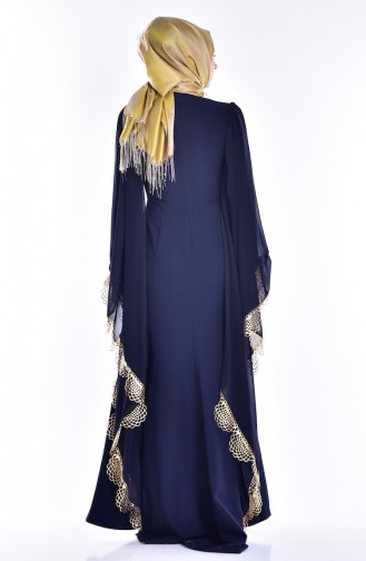 Navy Blue Hijab Evening Dress 2030-02