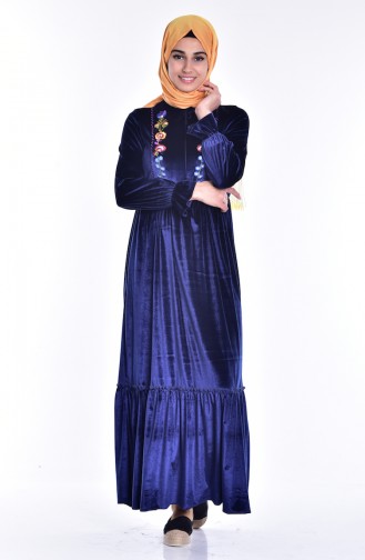 Navy Blue Hijab Evening Dress 0574-02