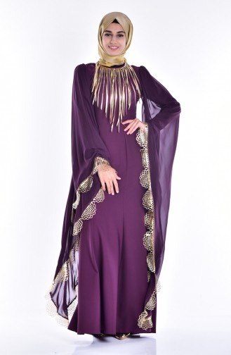 Plum Hijab Evening Dress 2030-03