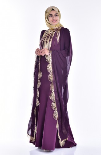 Plum Hijab Evening Dress 2030-03