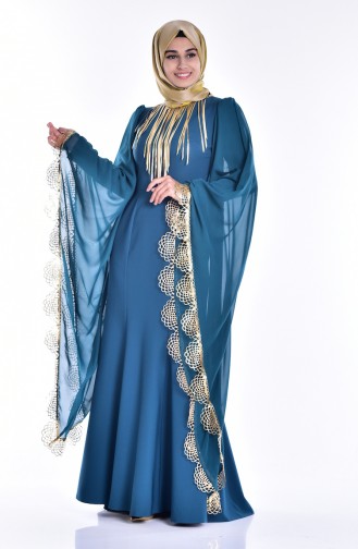 Petrol Hijab Evening Dress 2030-05