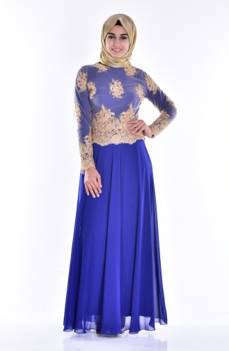 Saxe Hijab Evening Dress 6335-01