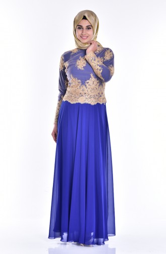 Saxe Hijab Evening Dress 6335-01