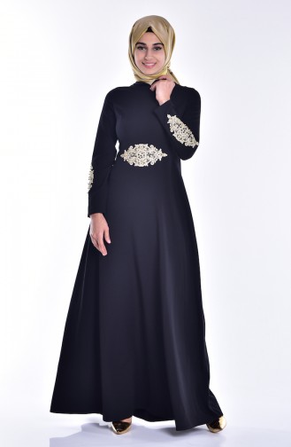 Laced Dress with Pearls 1007-01 Black 1007-01