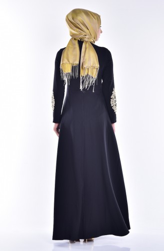İncili Dantelli Elbise 1007-01 Siyah