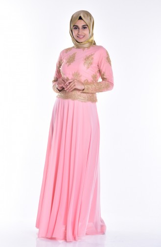 Salmon Hijab Evening Dress 6335-06
