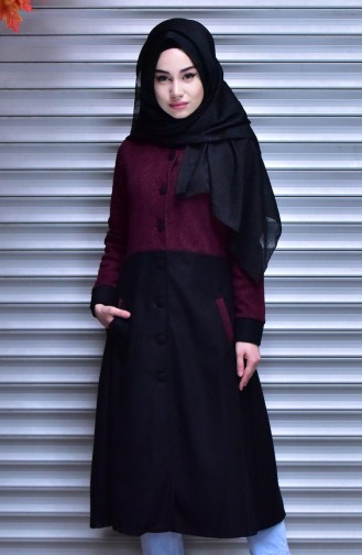 Buttoned Garnished Cape 4538-03 Claret Red 4538-03
