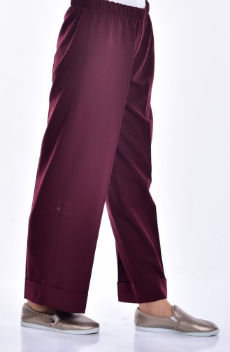 Elastic Waist Wide Leg Trousers 3087-11 Claret Red 3087-11