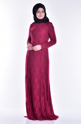 Fuchsia Hijab Evening Dress 83016-02