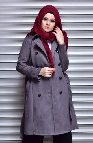 Buttoned Suede Coat 41005-04 Grey 41005-04