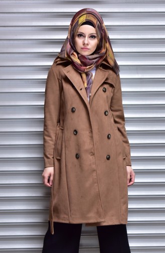 Buttoned Suede Coat 41005-01 Brown 41005-01
