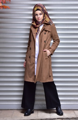 Buttoned Suede Coat 41005-01 Brown 41005-01