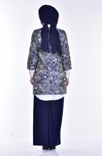Ensemble Deux Pieces Veste Pantalon 8002-01 Gris Bleu Marine 8002-01