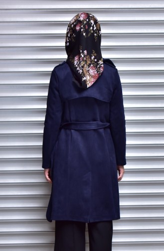 Buttoned Suede Coat 41005-05 Navy Blue 41005-05