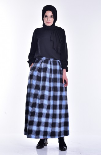 Checkered Decorated Skirt 1142-04 Blue 1142-04