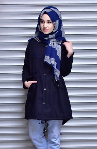 Besticktes Jacke mit Reißverschluss 4513-01 Dunkelblau 4513-01