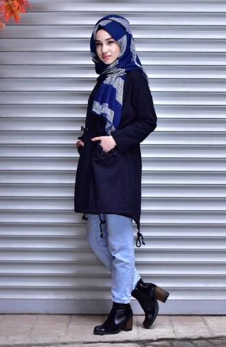 Besticktes Jacke mit Reißverschluss 4513-01 Dunkelblau 4513-01