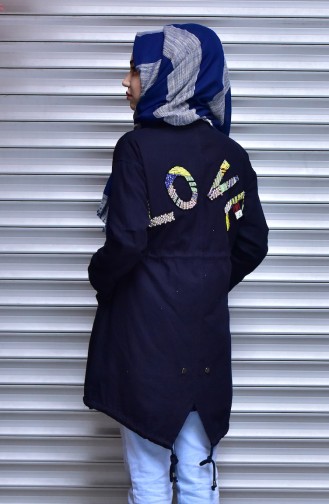 Embroidery Detailed  Jacket with Zipper 4513-01 Navy Blue 4513-01