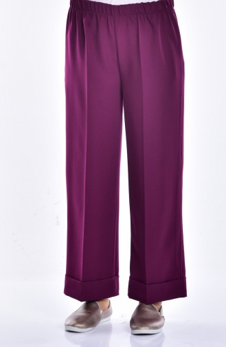 Elastic Waist Wide Leg Trousers 3087-10 Maroon 3087-10