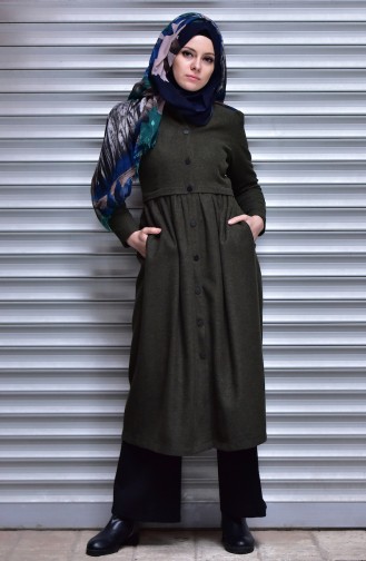Ruched Coat with Snap-Fastener 9005-01 Khaki 9005-01