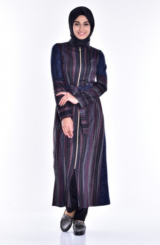 Authentisch Gemustertes Abaya 4150-04 Dunkelblau 4150-04