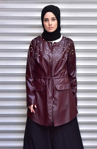 Leather Jacket with Pearls 4539-08 Claret Red 4539-08