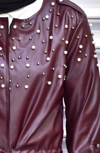 Leather Jacket with Pearls 4539-08 Claret Red 4539-08