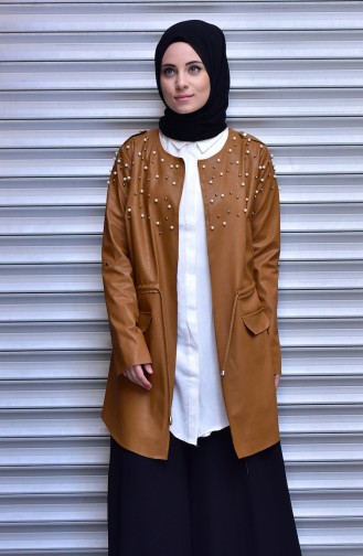 Leather Jacket with Pearls 4539-02 Mustard 4539-02