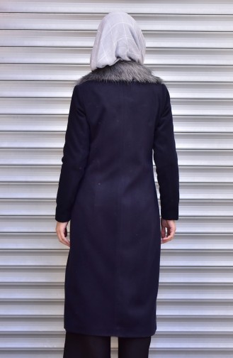 Kürk Detaylı Kaşe Kaban 7101-01 Lacivert